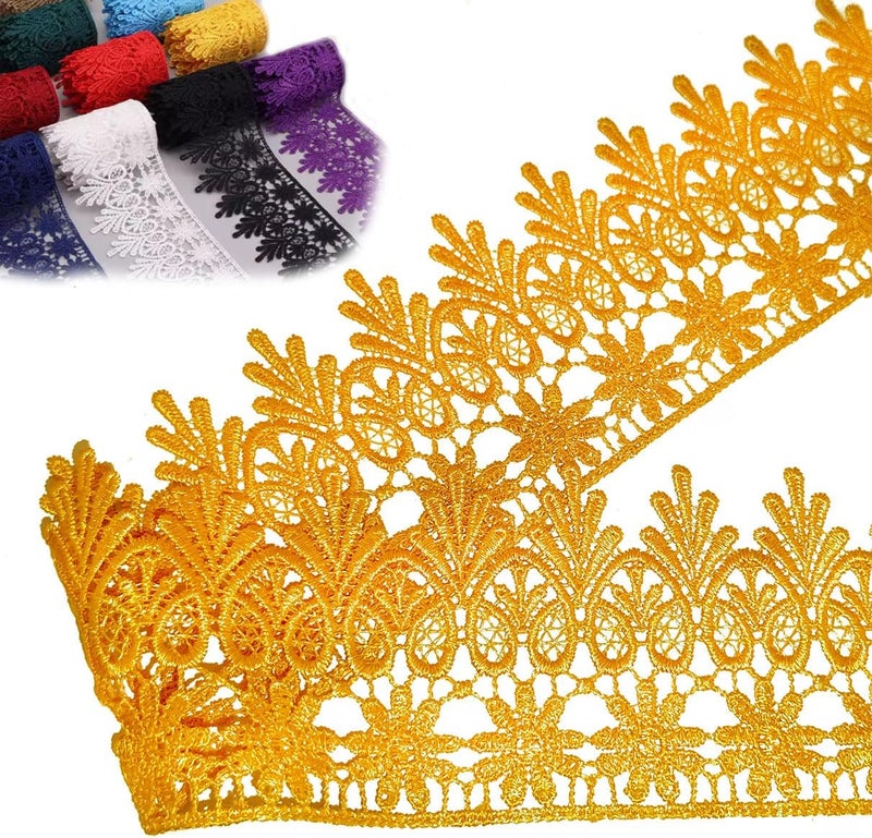Kuasting 7.5 Yards Floral Lace Edge Trim 9CM Width Europe Chips Pattern Inelastic Embroidery Lace Trim for Sewing Making, DIY Crafts, Gift Wrapping, Wedding Decor (Yellow) - Image 1
